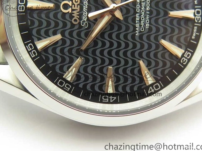 0228 FlexibleFit Aqua Terra 150M SS VSF 1:1 Best Edition Black Wave Textured Dial RG Hand on SS Bracelet A8500 Super Clone 8032